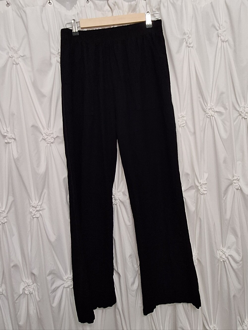 Black Wide-Leg Linen Blend Women's Pants